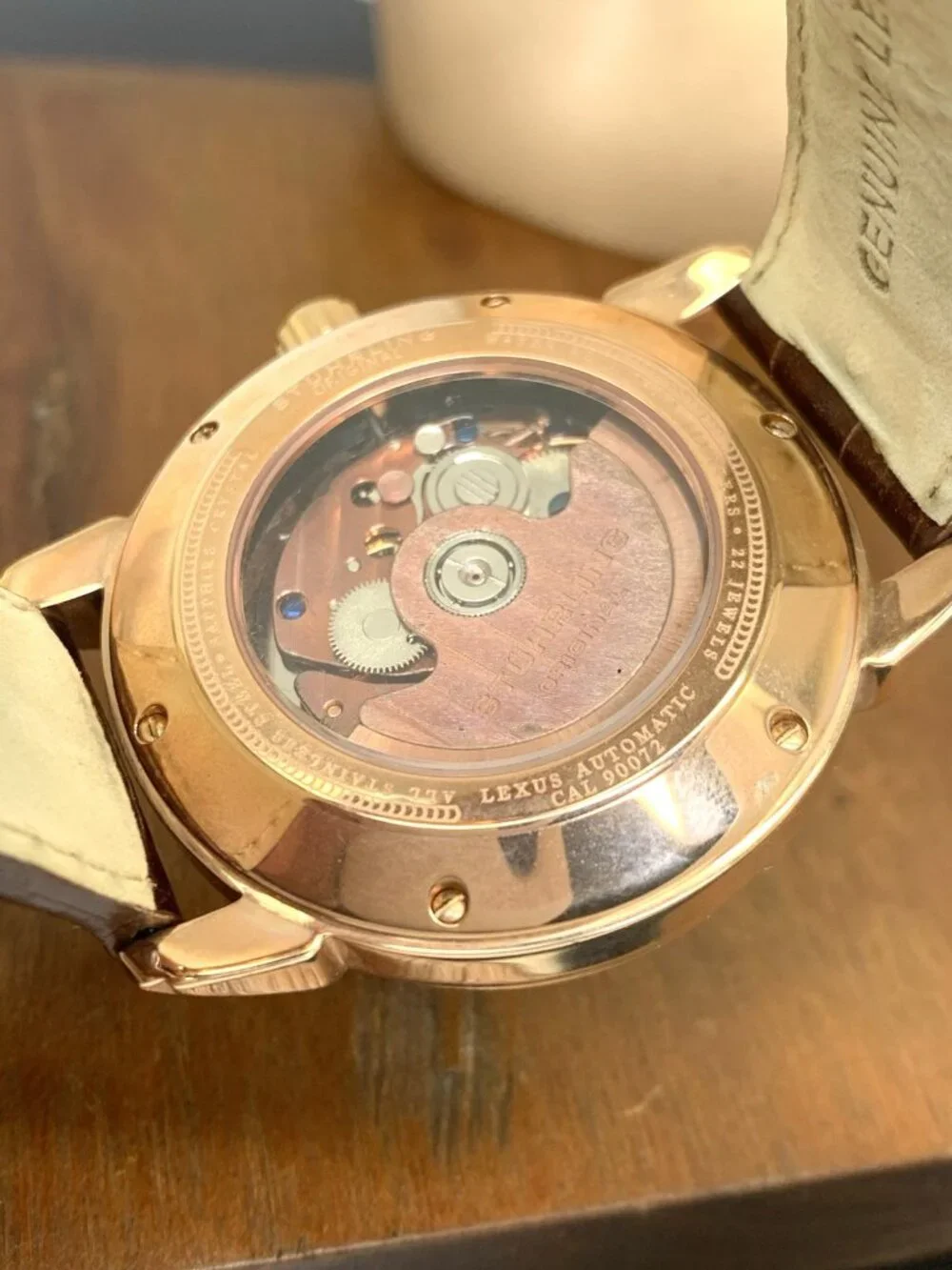 Stuhrling Men's Watch Automatic Silver Dial Rose Gold Brown Leather Strap 40mm